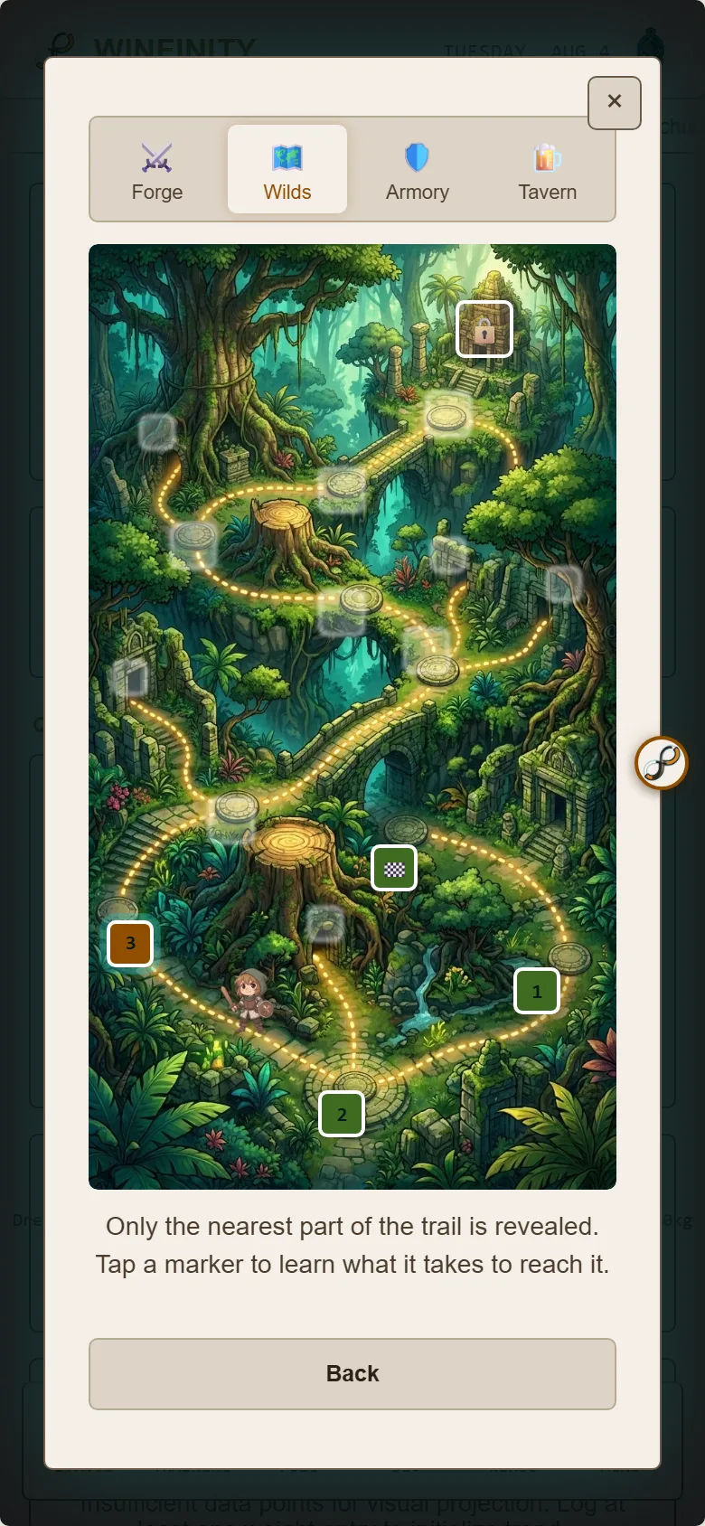 Wilds tab — trail map